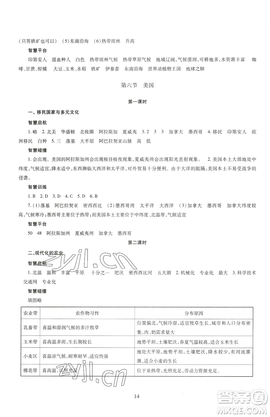 明天出版社2023智慧學(xué)習(xí)導(dǎo)學(xué)練七年級(jí)下冊(cè)地理商務(wù)星球版參考答案