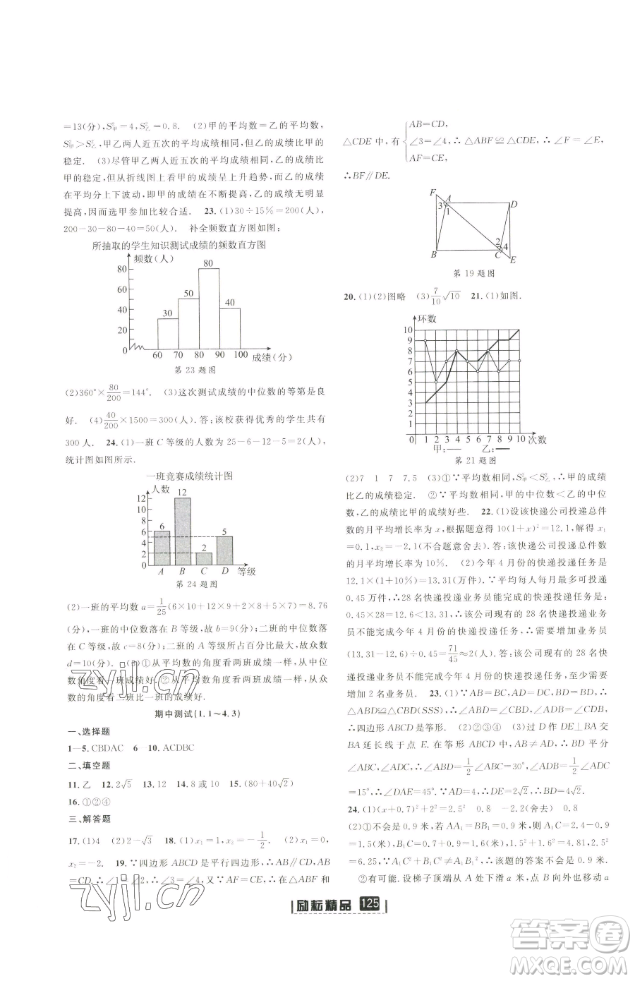 延邊人民出版社2023勵耘書業(yè)勵耘新同步八年級下冊數(shù)學(xué)浙教版參考答案