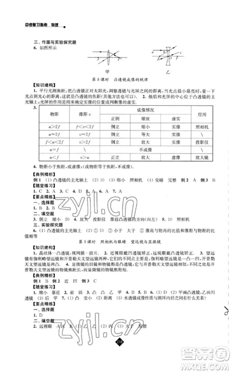 江蘇人民出版社2023中考復(fù)習(xí)指南九年級(jí)物理通用版參考答案