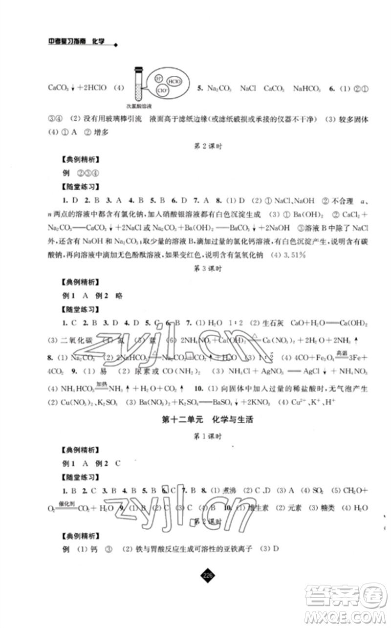 江蘇人民出版社2023中考復(fù)習(xí)指南九年級(jí)化學(xué)通用版參考答案