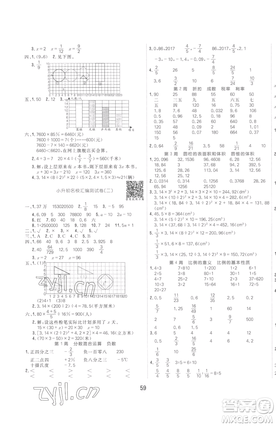 天津人民出版社2023核心課堂六年級(jí)下冊(cè)數(shù)學(xué)人教版參考答案