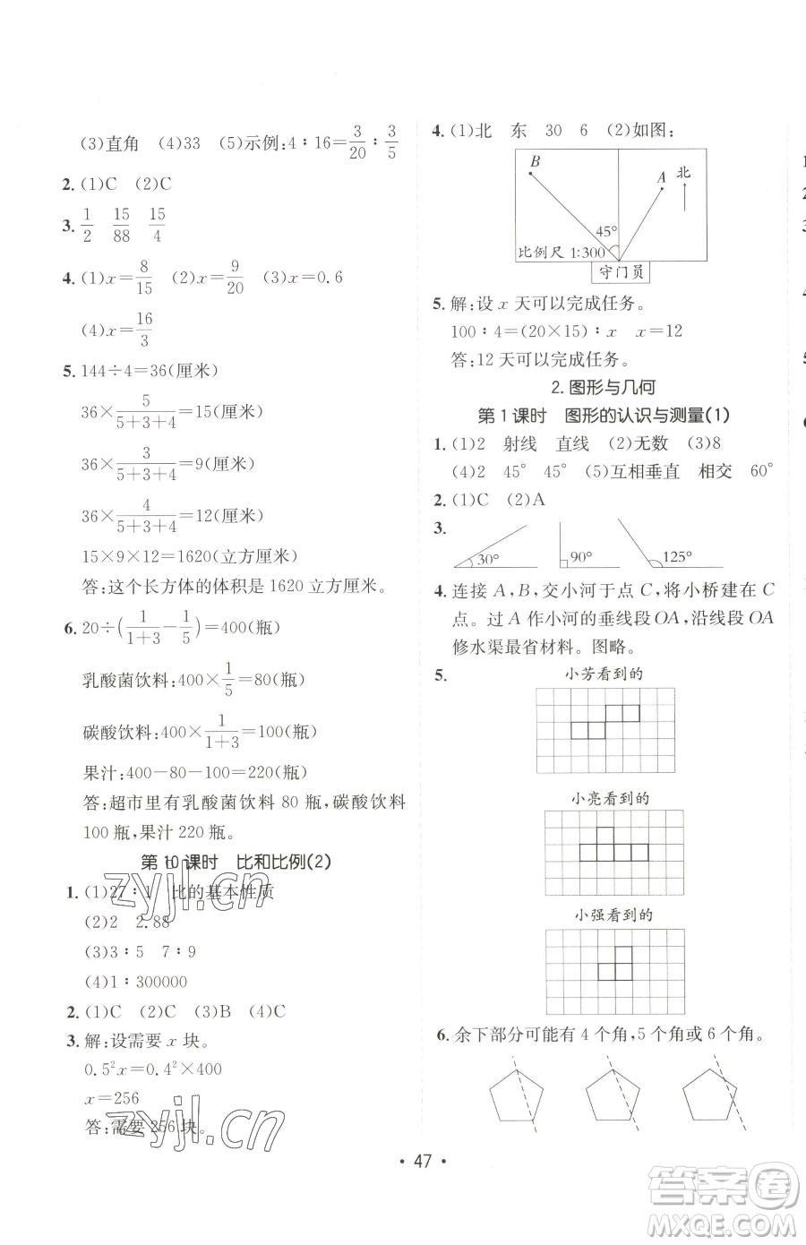 新疆青少年出版社2023同行課課100分過(guò)關(guān)作業(yè)六年級(jí)下冊(cè)數(shù)學(xué)人教版參考答案