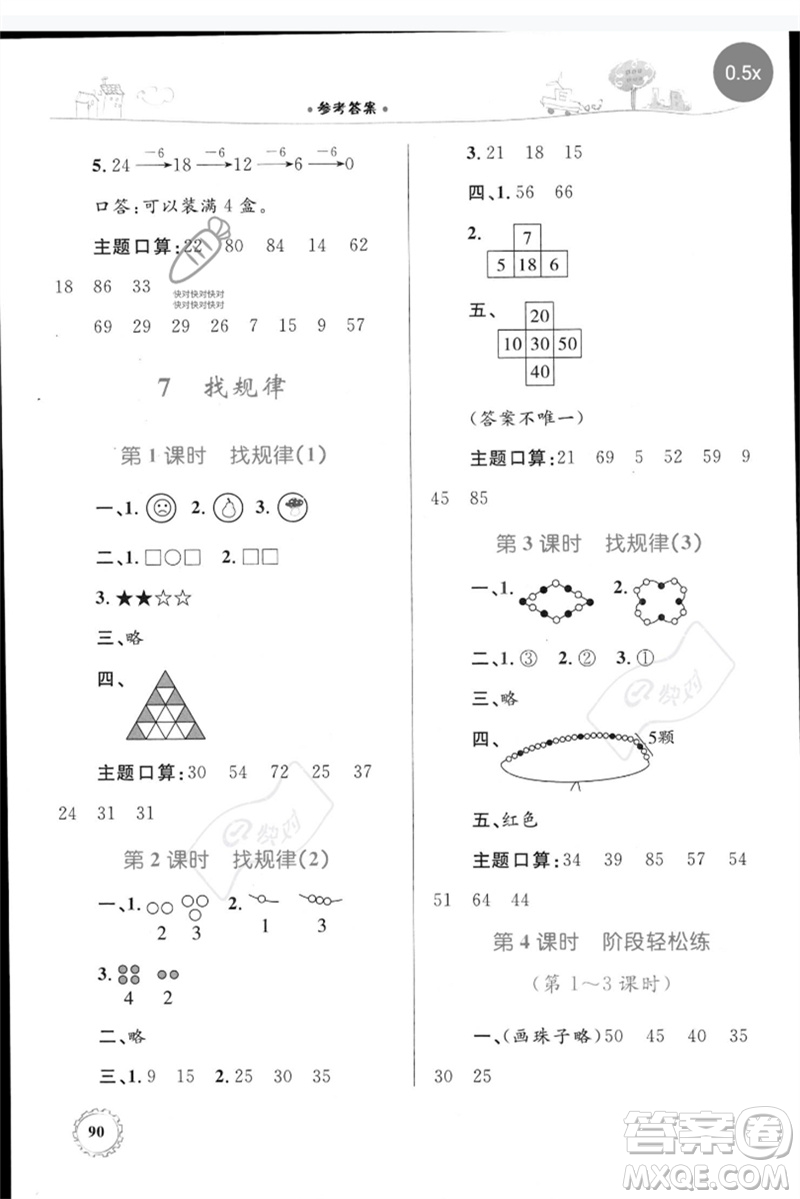 內(nèi)蒙古教育出版社2023小學同步學習目標與檢測一年級數(shù)學下冊人教版參考答案