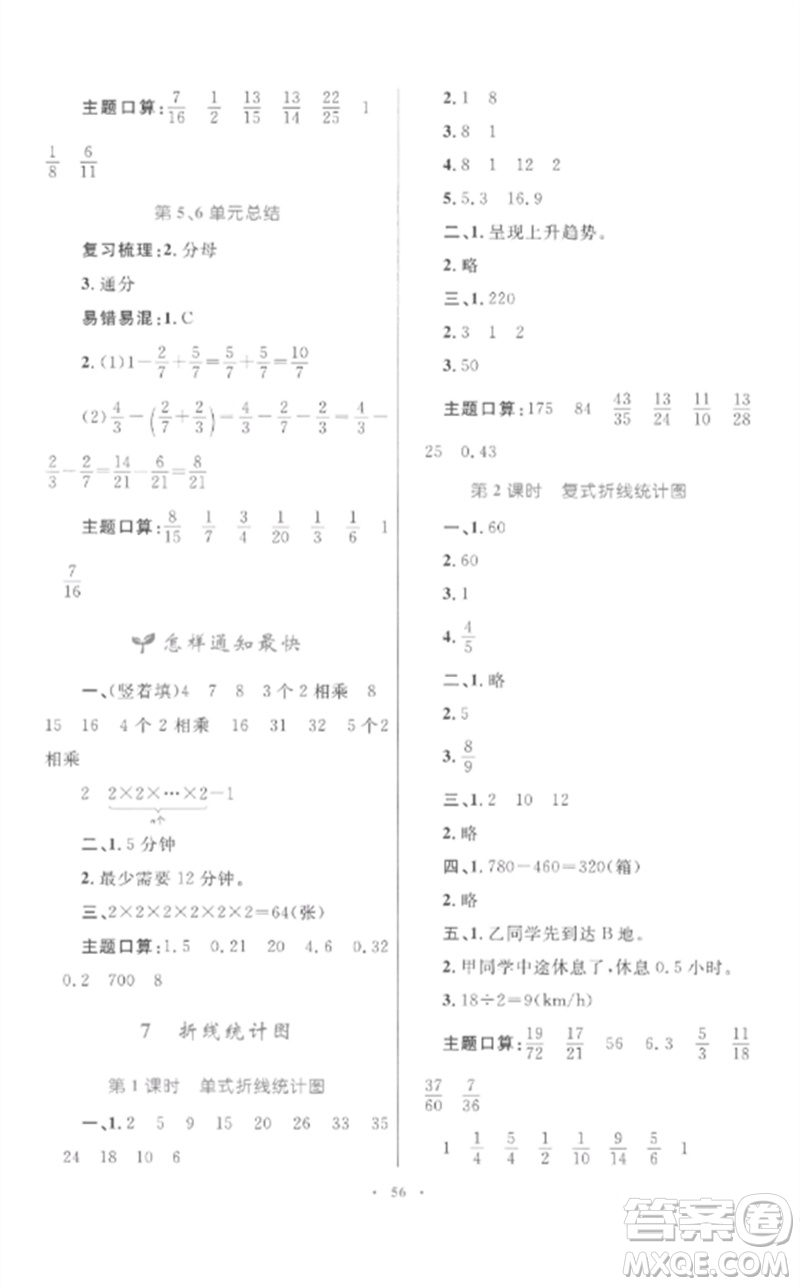 內(nèi)蒙古教育出版社2023小學(xué)同步學(xué)習(xí)目標(biāo)與檢測(cè)五年級(jí)數(shù)學(xué)下冊(cè)人教版參考答案