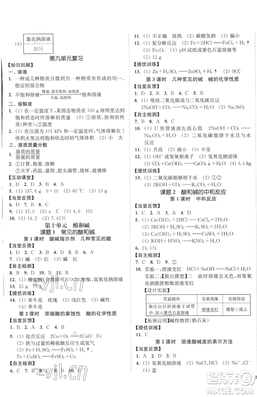 延邊大學(xué)出版社2023南通小題課時(shí)作業(yè)本九年級(jí)下冊(cè)化學(xué)人教版參考答案