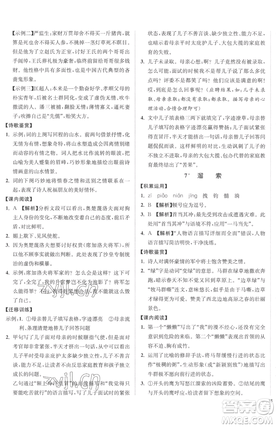 延邊大學(xué)出版社2023南通小題課時作業(yè)本九年級下冊語文人教版參考答案