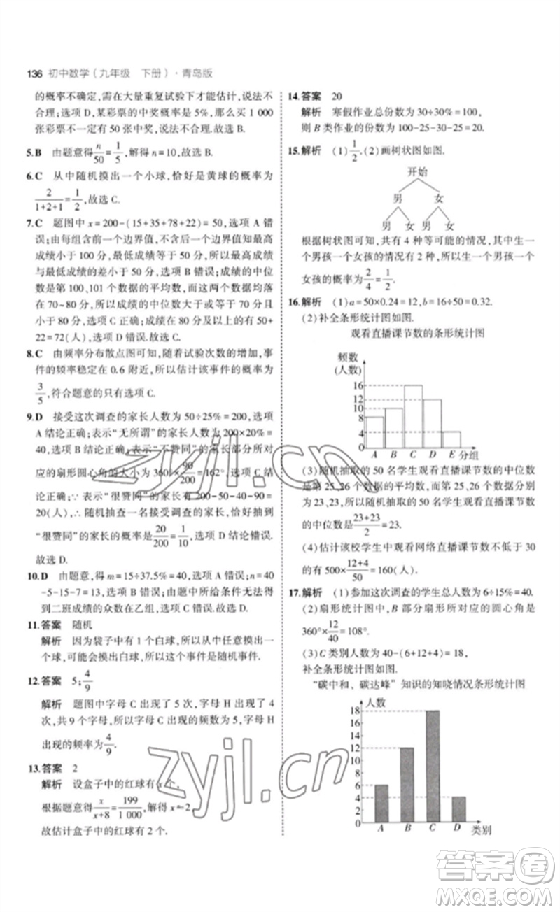 首都師范大學(xué)出版社2023年初中同步5年中考3年模擬九年級(jí)數(shù)學(xué)下冊(cè)青島版參考答案