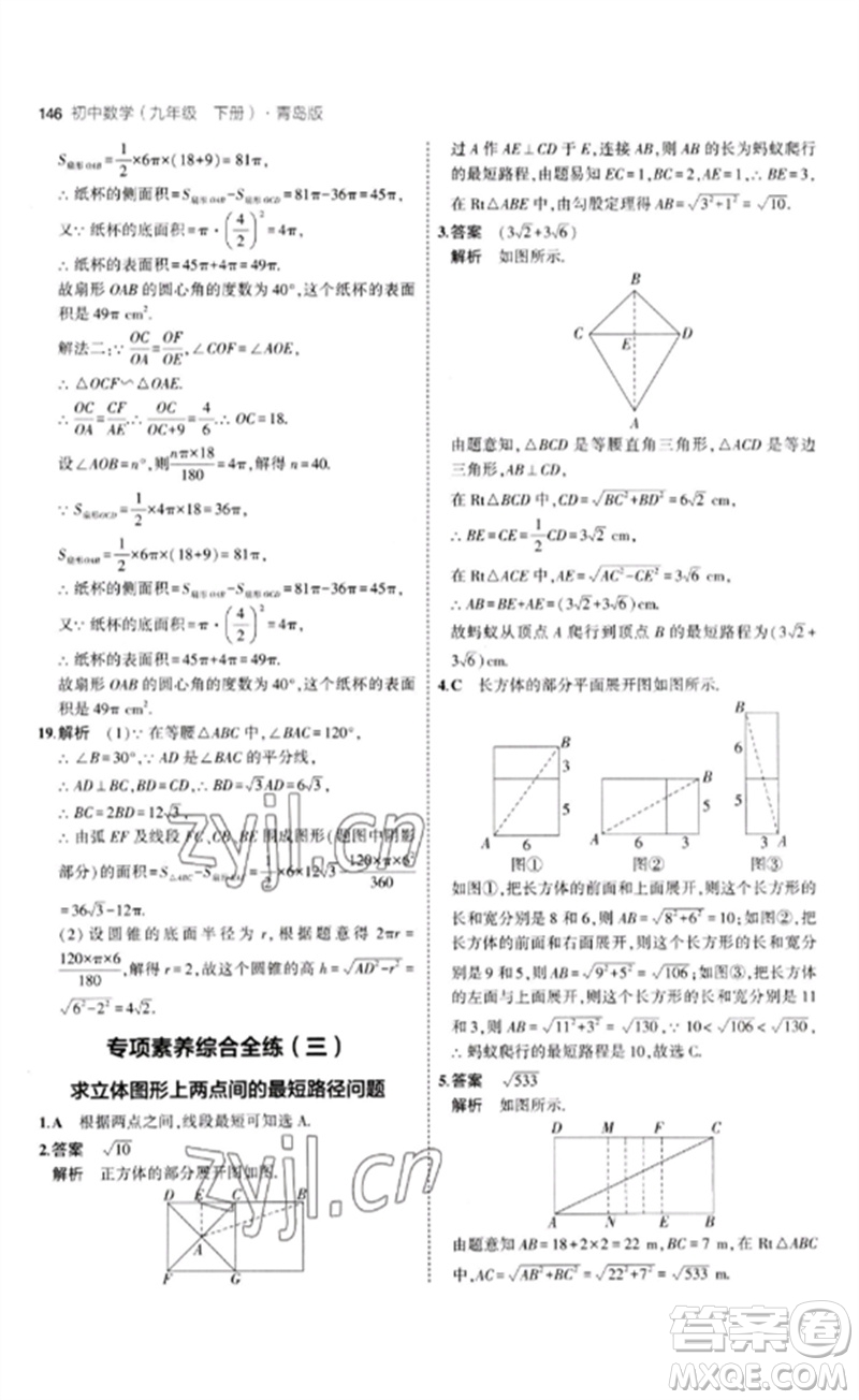 首都師范大學(xué)出版社2023年初中同步5年中考3年模擬九年級(jí)數(shù)學(xué)下冊(cè)青島版參考答案