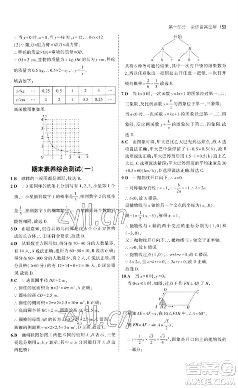 首都師范大學(xué)出版社2023年初中同步5年中考3年模擬九年級(jí)數(shù)學(xué)下冊(cè)青島版參考答案