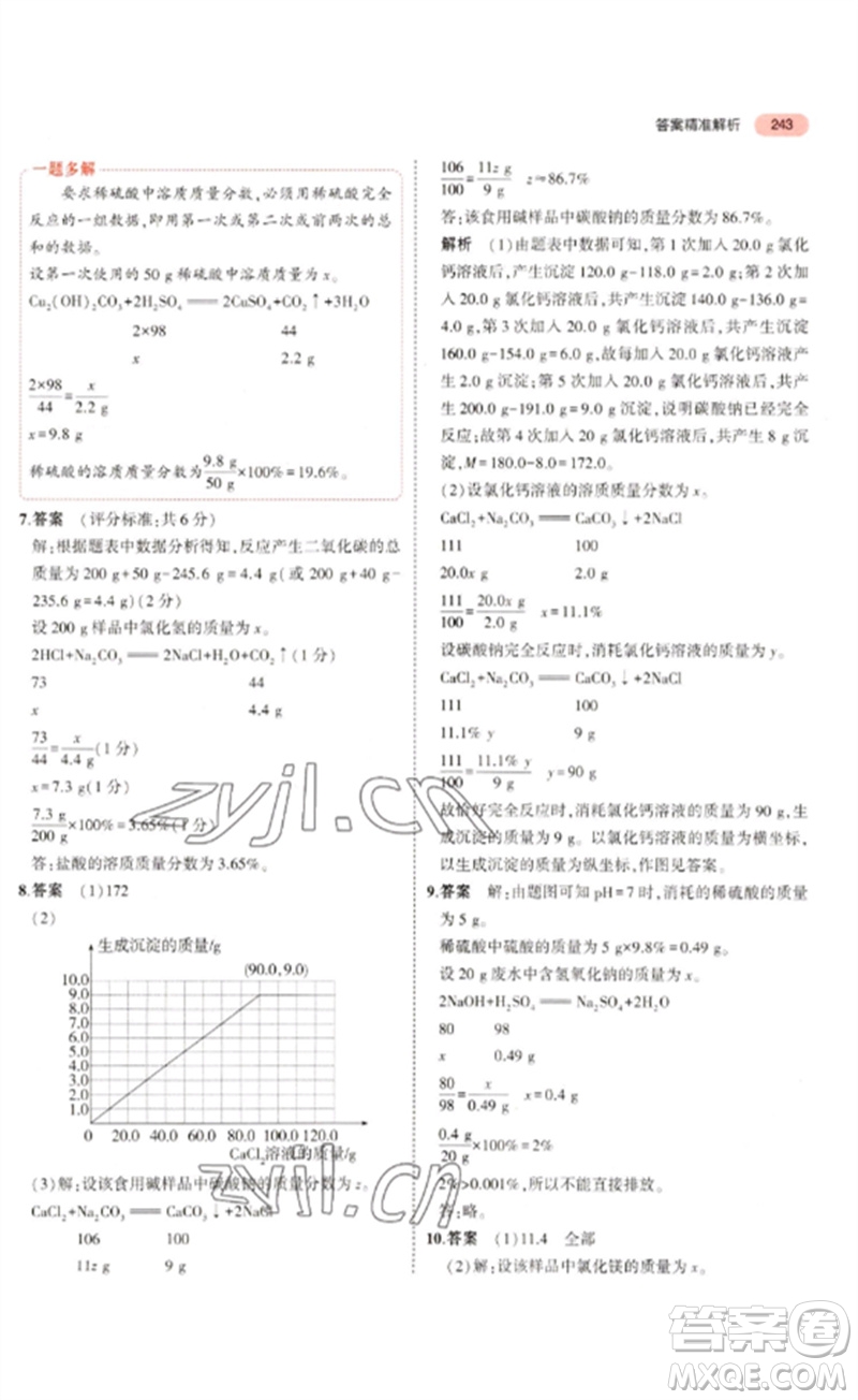 教育科學(xué)出版社2023年5年中考3年模擬九年級(jí)化學(xué)通用版山東專版參考答案