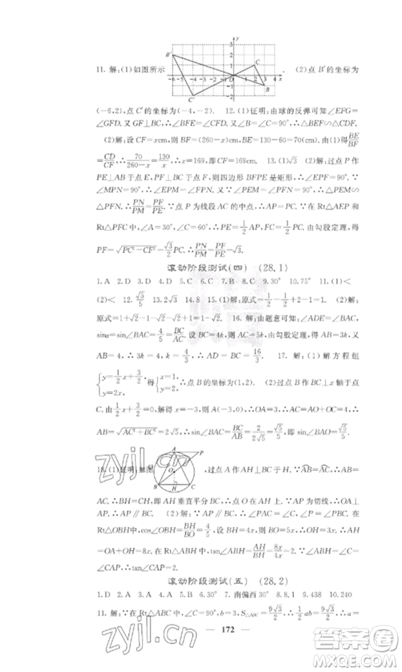 四川大學(xué)出版社2023課堂點(diǎn)睛九年級(jí)數(shù)學(xué)下冊(cè)人教版參考答案