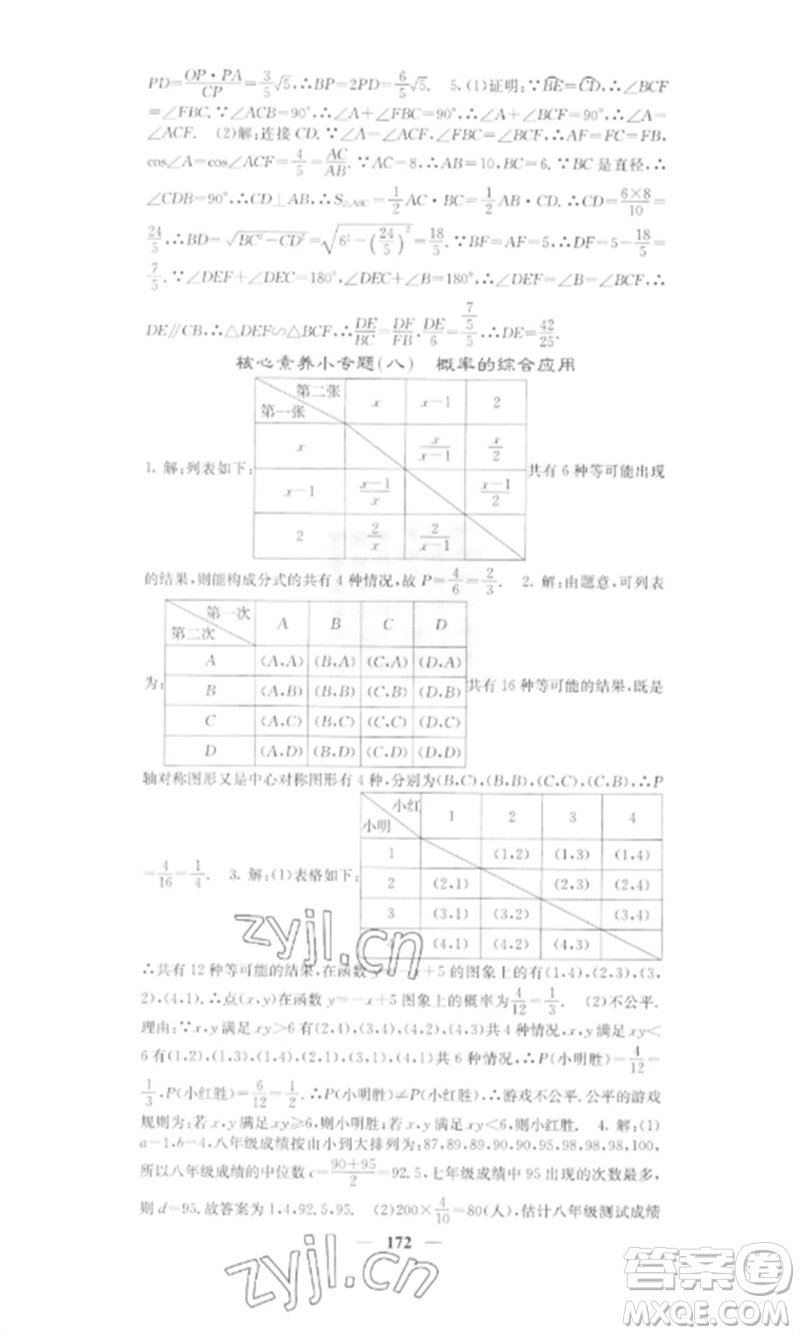 四川大學(xué)出版社2023課堂點(diǎn)睛九年級數(shù)學(xué)下冊湘教版參考答案