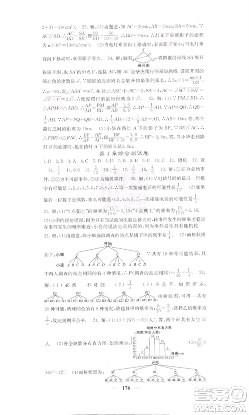 四川大學(xué)出版社2023課堂點(diǎn)睛九年級數(shù)學(xué)下冊湘教版參考答案