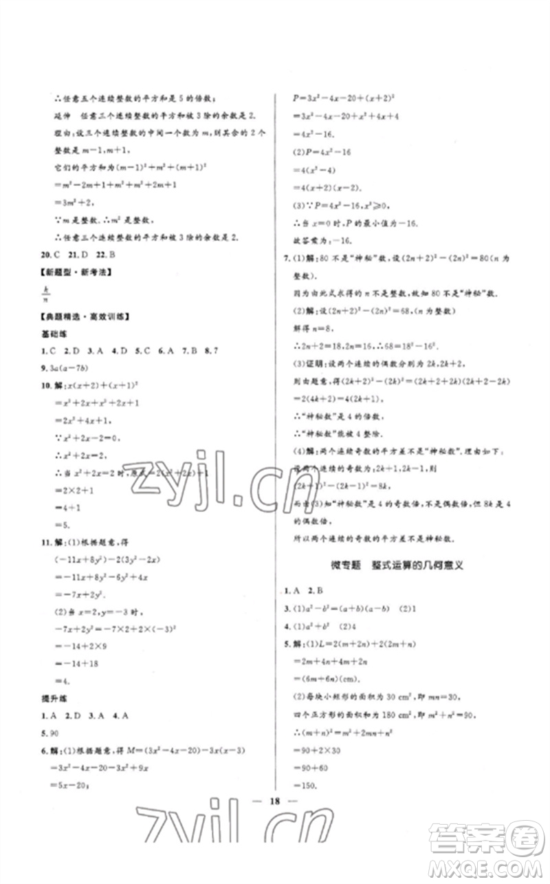 河北少年兒童出版社2023奪冠百分百中考沖刺九年級(jí)數(shù)學(xué)精練冊(cè)通用版河北專版參考答案