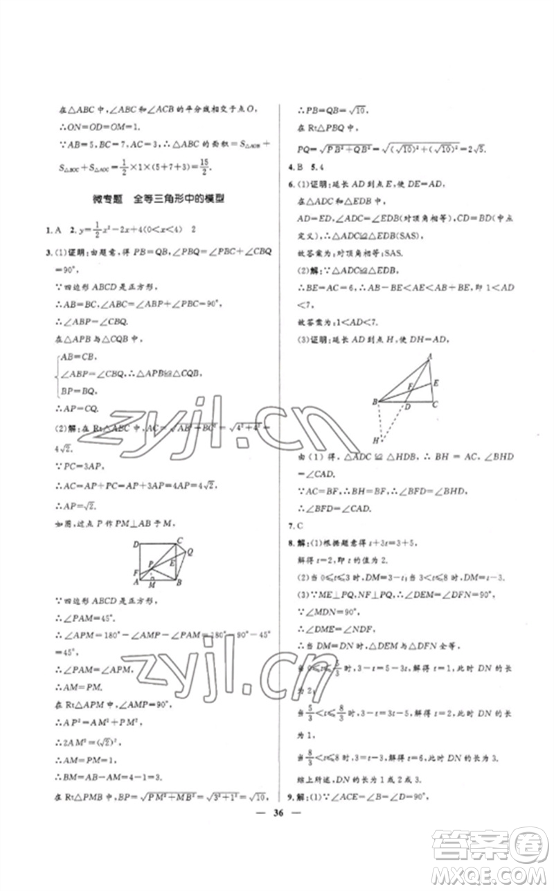 河北少年兒童出版社2023奪冠百分百中考沖刺九年級(jí)數(shù)學(xué)精練冊(cè)通用版河北專版參考答案