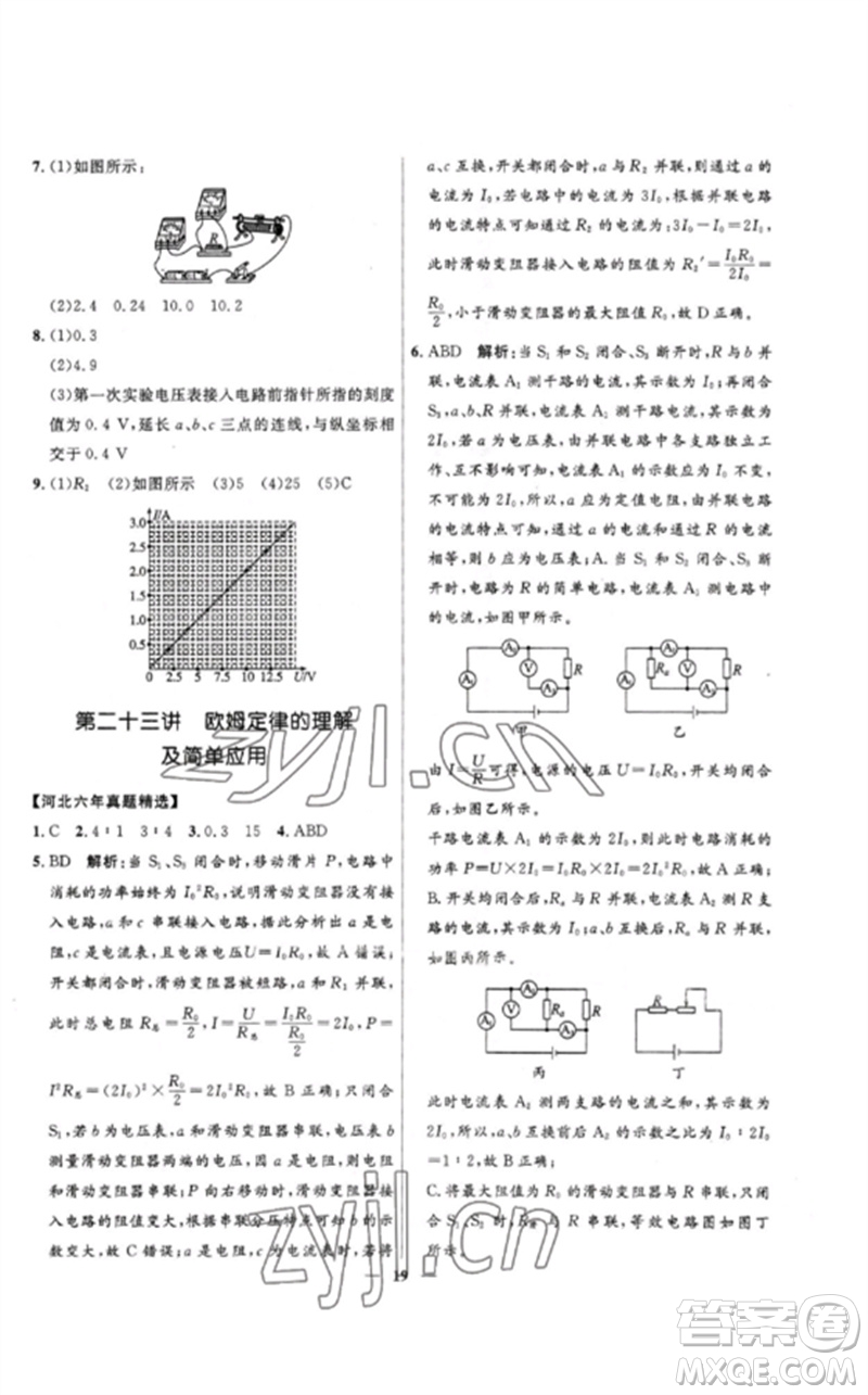 河北少年兒童出版社2023奪冠百分百中考沖刺九年級物理精練冊通用版河北專版參考答案