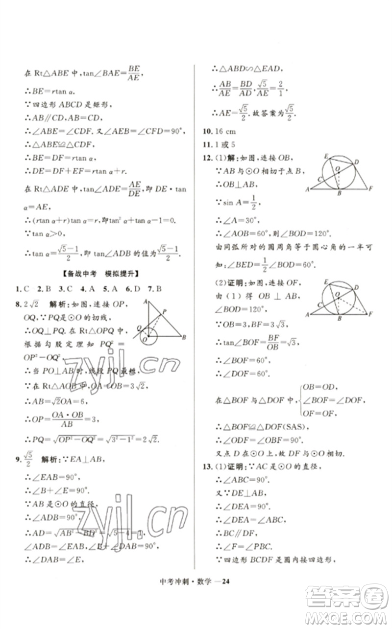 河北少年兒童出版社2023奪冠百分百中考沖刺九年級(jí)數(shù)學(xué)通用版福建專版參考答案