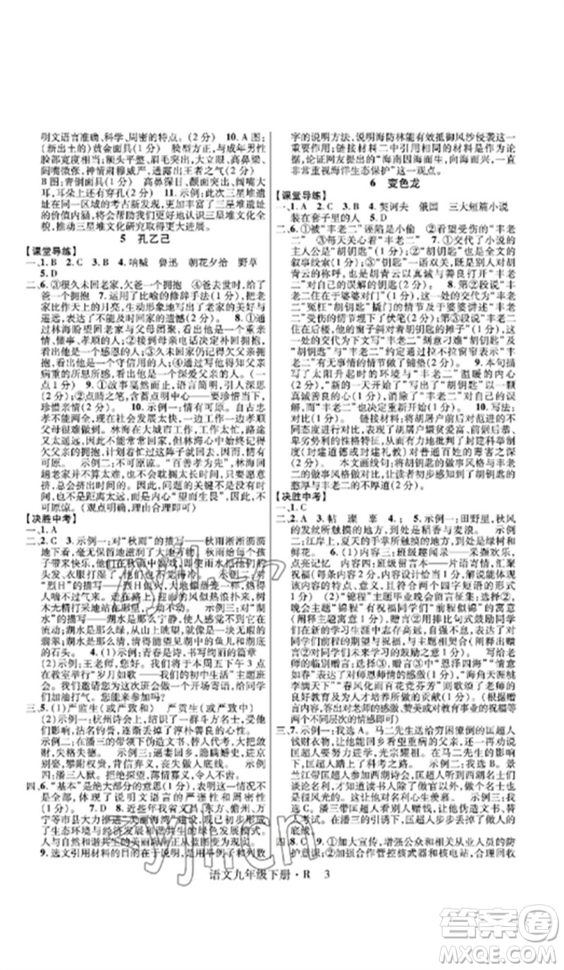 世界圖書出版公司2023高分突破課時達(dá)標(biāo)講練測九年級語文下冊人教版參考答案