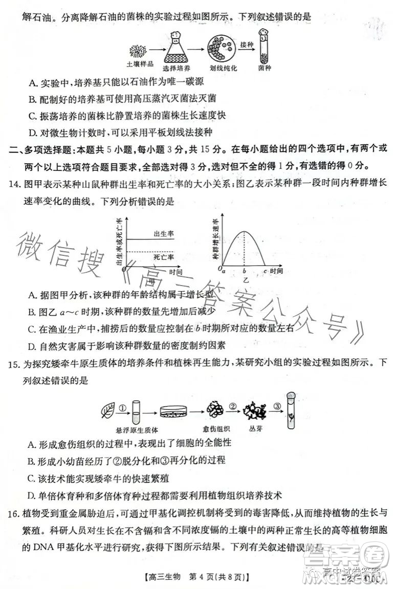 2023年金太陽高三4月聯(lián)考23410C生物試卷答案