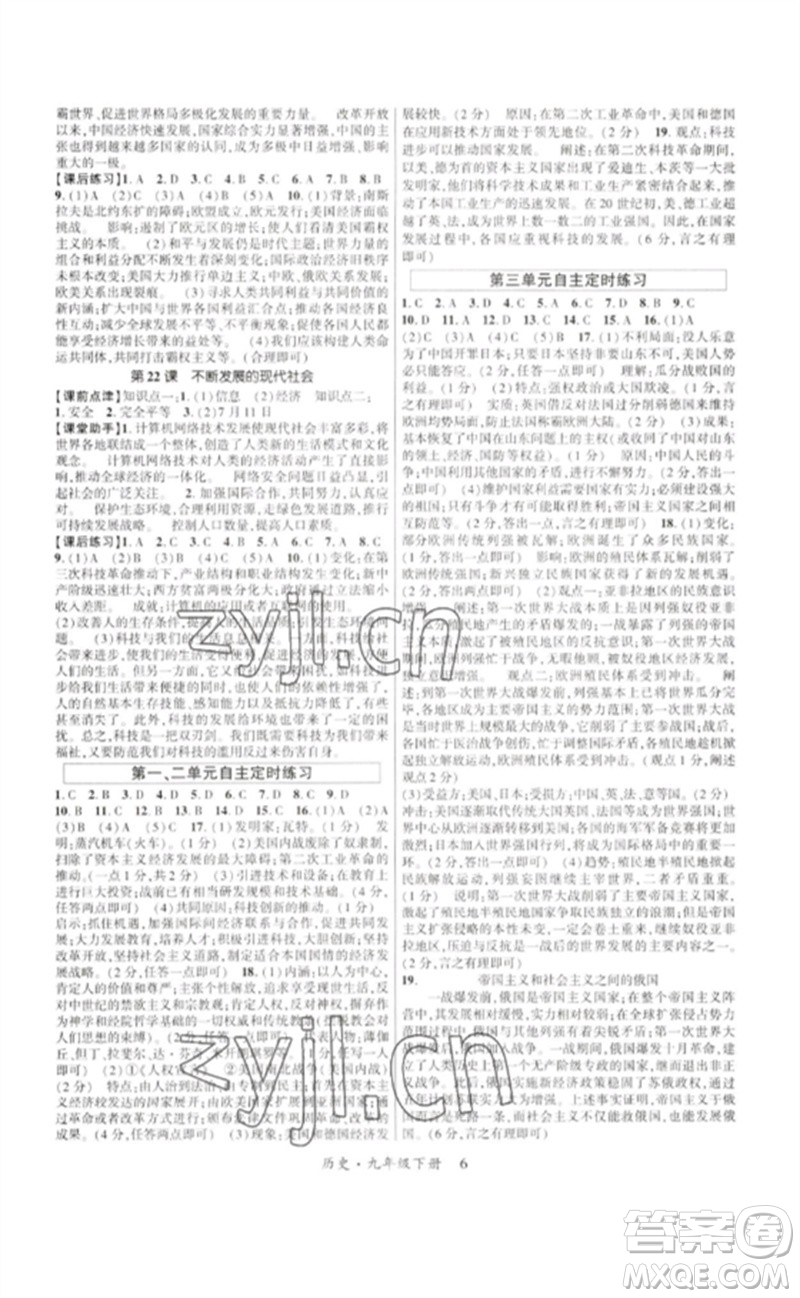 世界圖書出版公司2023高分突破課時(shí)達(dá)標(biāo)講練測(cè)九年級(jí)歷史下冊(cè)人教版參考答案