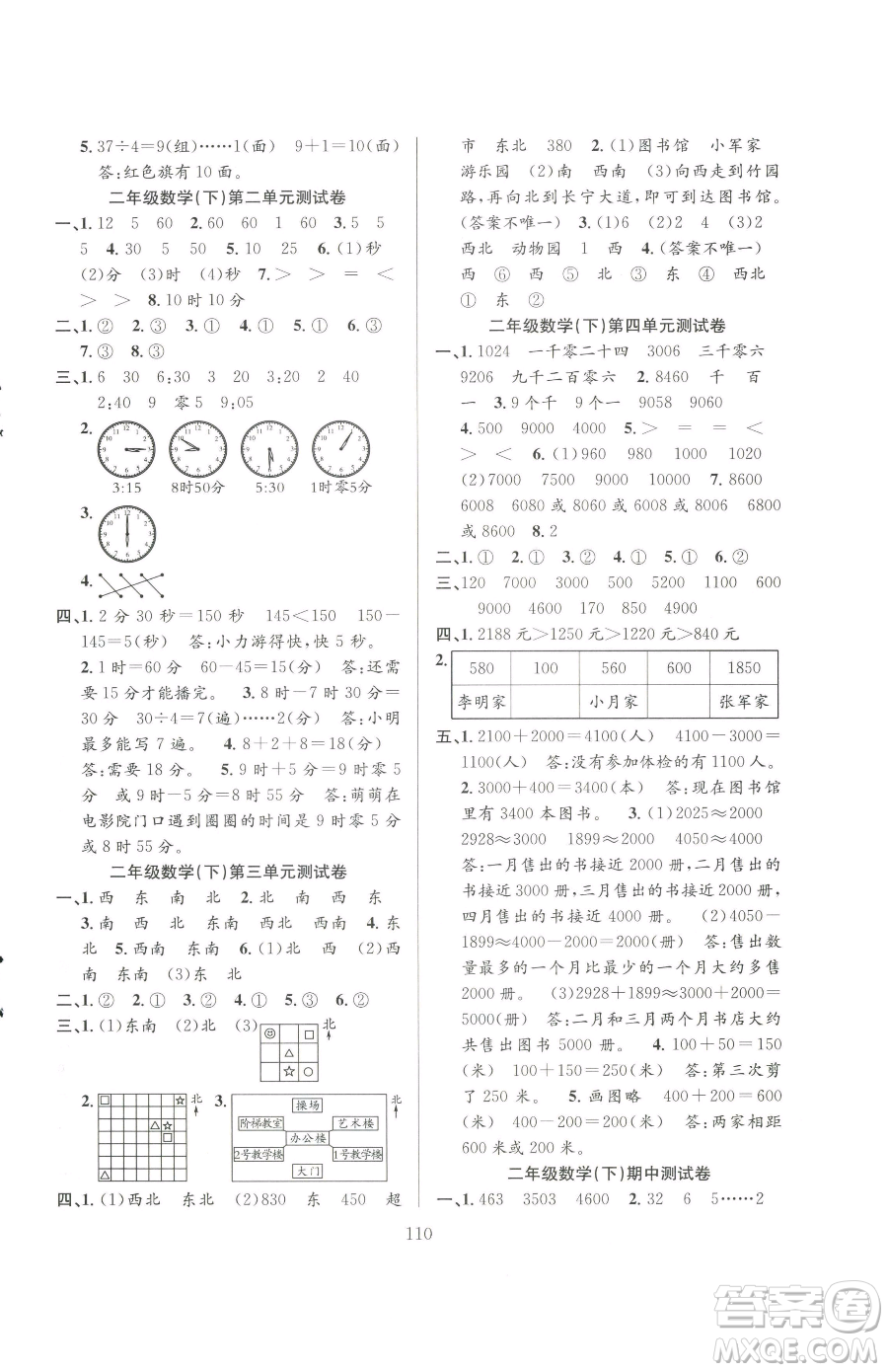 安徽人民出版社2023陽光課堂課時作業(yè)二年級下冊數(shù)學蘇教版參考答案