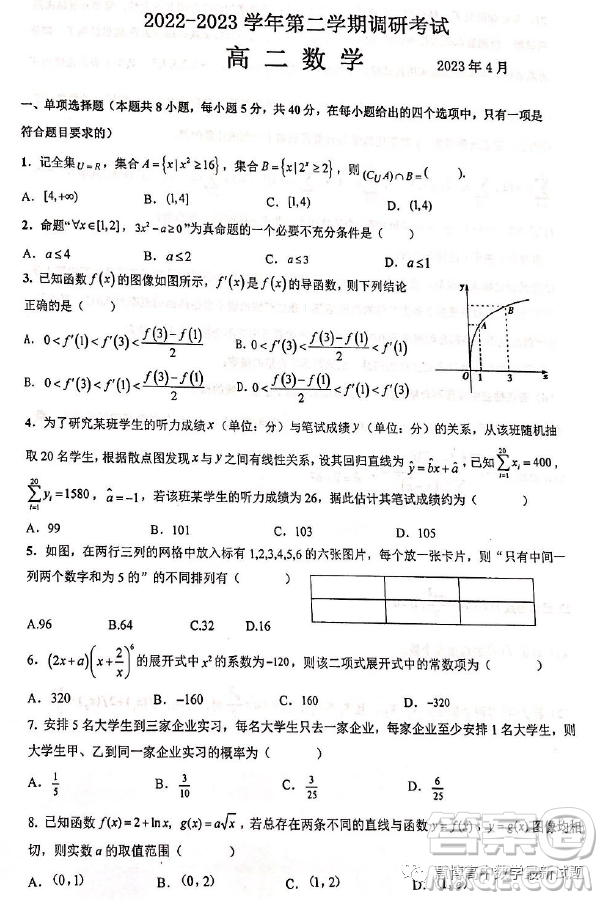 南京師范大學蘇州實驗學校2022-2023學年高二下學期期中考試數(shù)學試卷答案