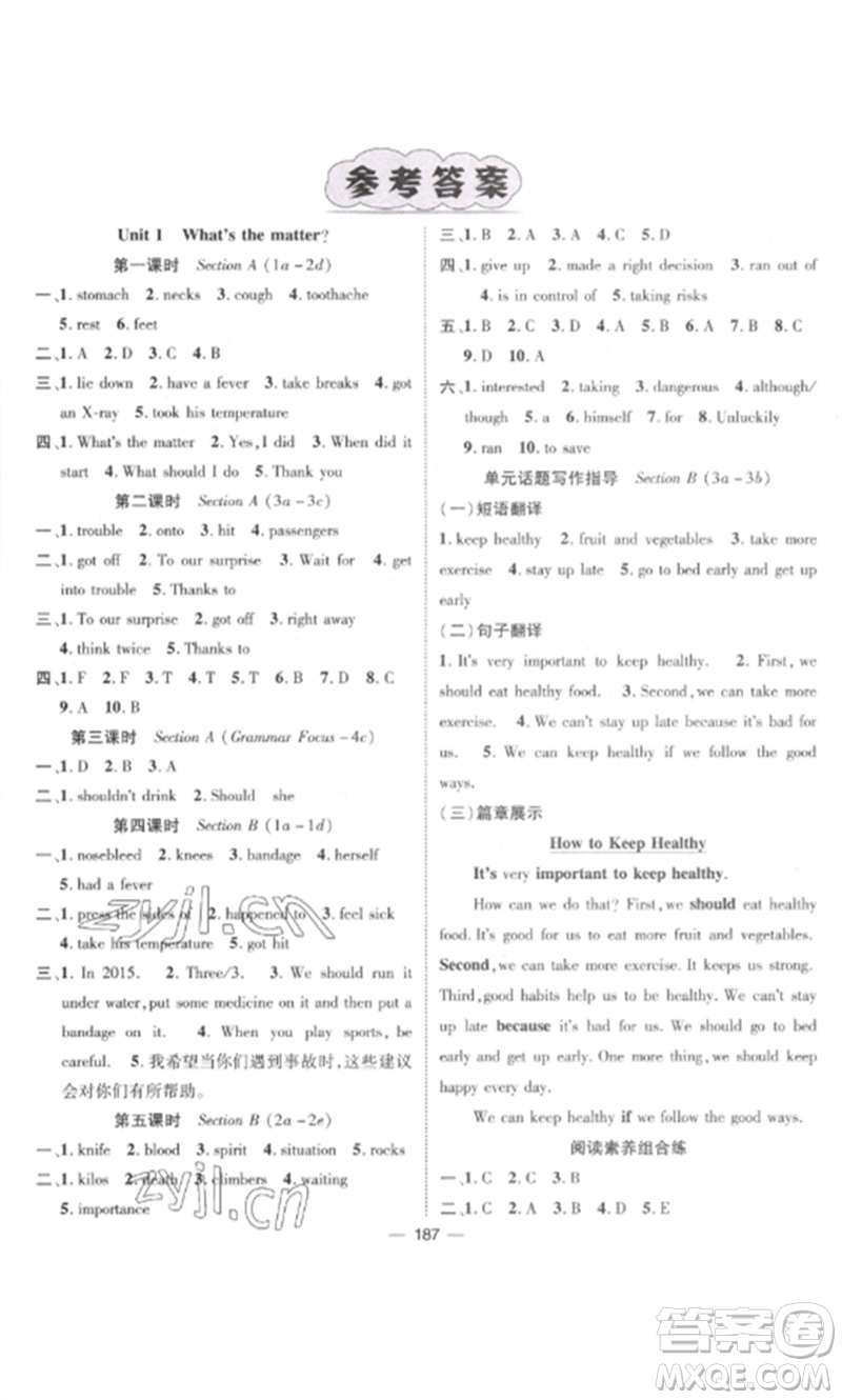 江西教育出版社2023精英新課堂三點(diǎn)分層作業(yè)八年級英語下冊人教版參考答案