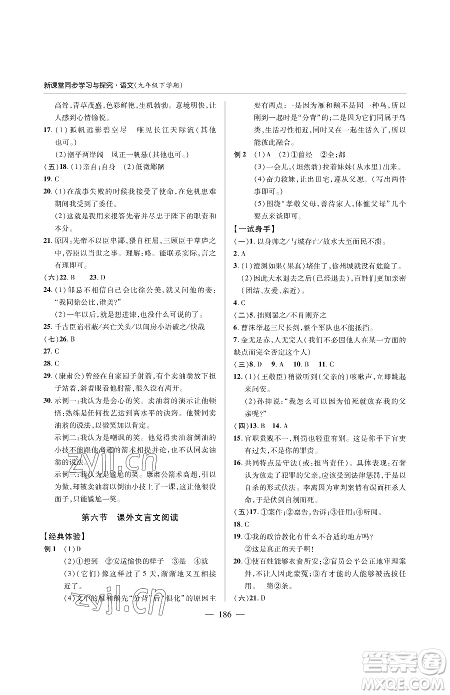 青島出版社2023新課堂同步學習與探究九年級下冊語文人教版金鄉(xiāng)專版參考答案