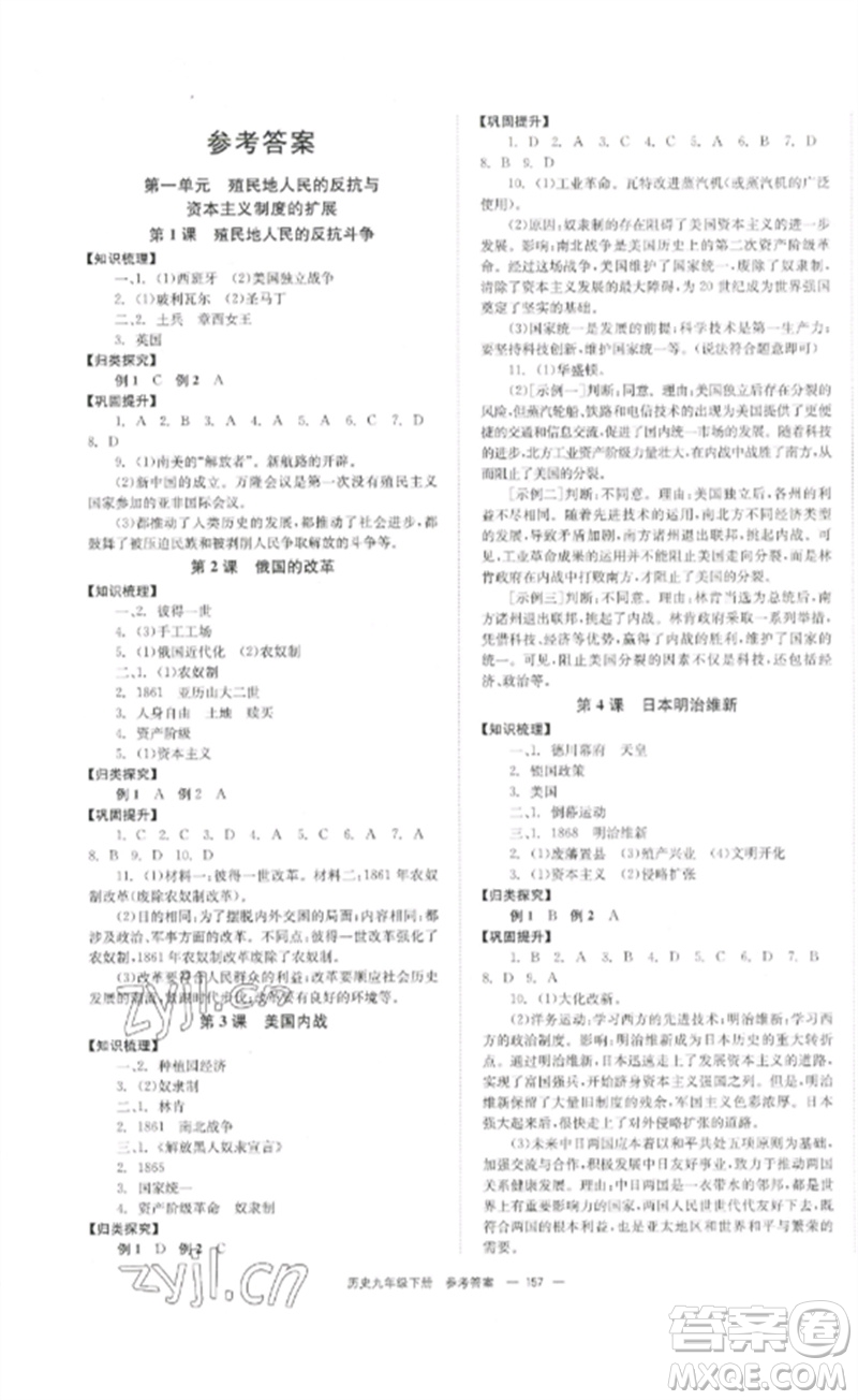 北京時(shí)代華文書(shū)局2023全效學(xué)習(xí)學(xué)業(yè)評(píng)價(jià)方案九年級(jí)世界歷史下冊(cè)人教版參考答案