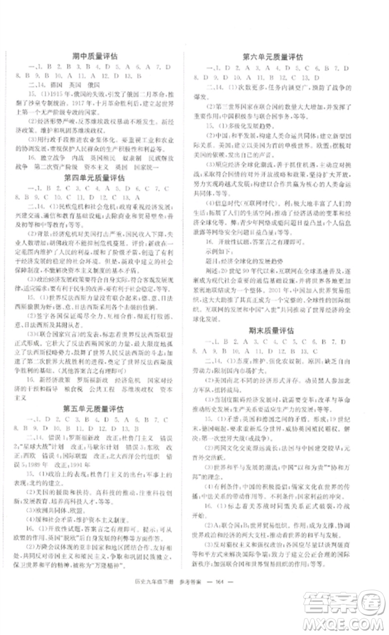 北京時(shí)代華文書(shū)局2023全效學(xué)習(xí)學(xué)業(yè)評(píng)價(jià)方案九年級(jí)世界歷史下冊(cè)人教版參考答案