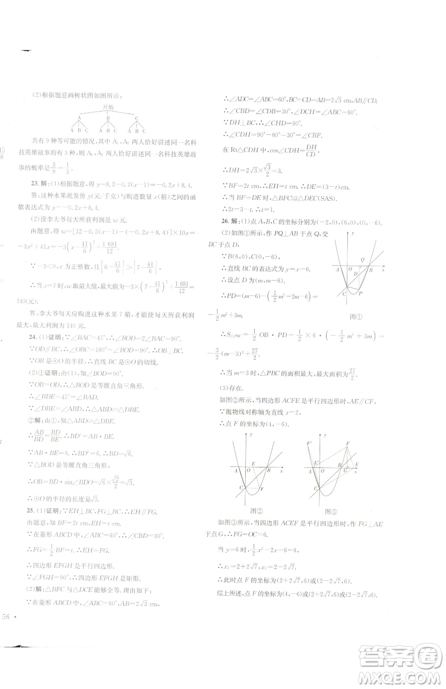 湖南教育出版社2023學(xué)科素養(yǎng)與能力提升九年級下冊數(shù)學(xué)湘教版參考答案