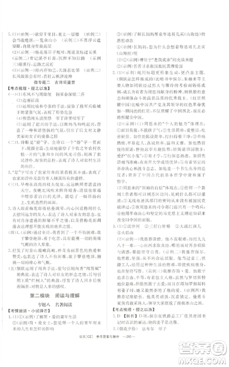 湖南師范大學(xué)出版社2023全效學(xué)習(xí)中考學(xué)練測(cè)九年級(jí)語(yǔ)文人教版郴州專版參考答案