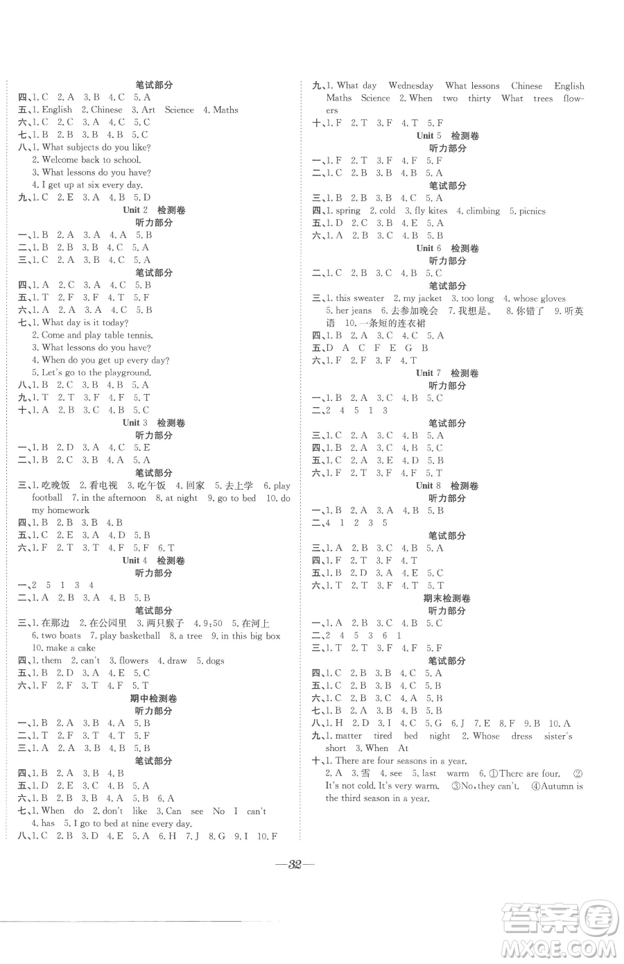 合肥工業(yè)大學出版社2023快樂學習隨堂練四年級下冊英語譯林版參考答案