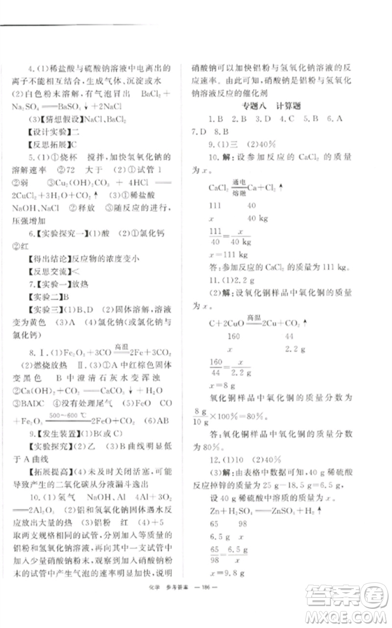 湖南師范大學(xué)出版社2023全效學(xué)習(xí)中考學(xué)練測(cè)九年級(jí)化學(xué)通用版參考答案