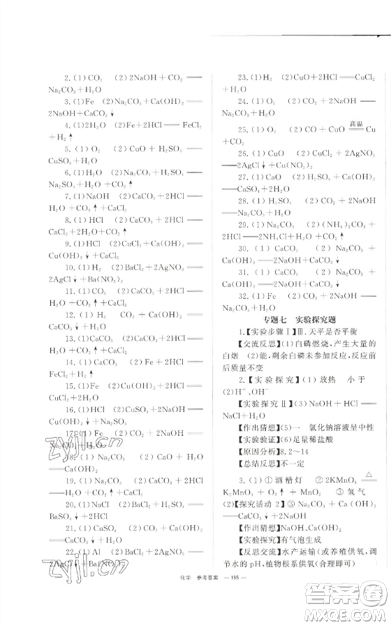 湖南師范大學(xué)出版社2023全效學(xué)習(xí)中考學(xué)練測(cè)九年級(jí)化學(xué)通用版參考答案