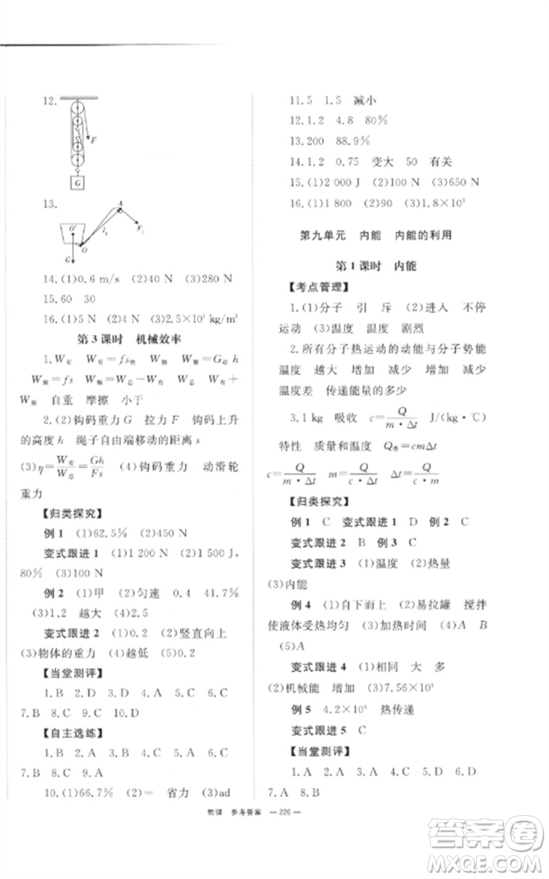 湖南師范大學(xué)出版社2023全效學(xué)習(xí)中考學(xué)練測九年級(jí)物理通用版參考答案