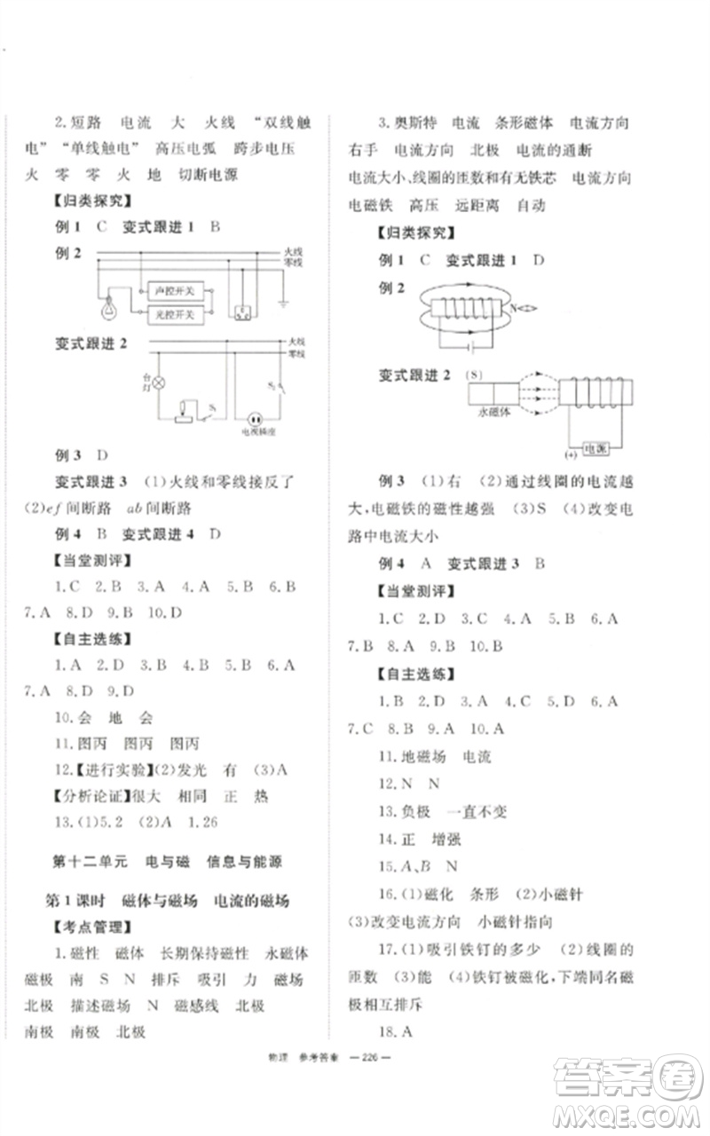 湖南師范大學(xué)出版社2023全效學(xué)習(xí)中考學(xué)練測九年級(jí)物理通用版參考答案