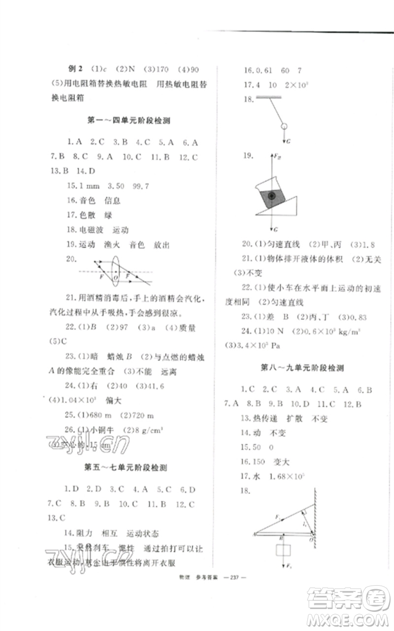 湖南師范大學(xué)出版社2023全效學(xué)習(xí)中考學(xué)練測九年級(jí)物理通用版參考答案