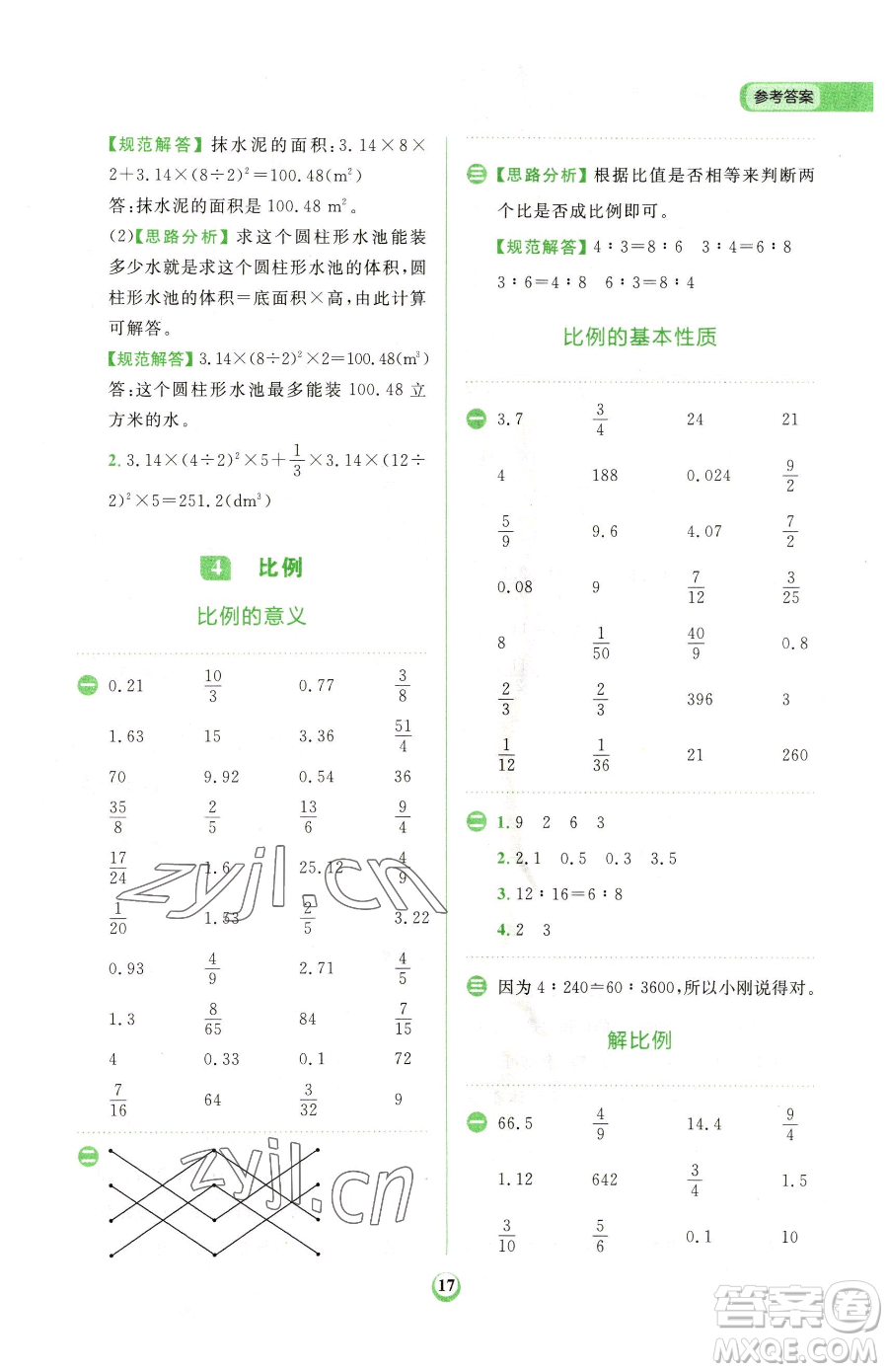 文化發(fā)展出版社2023金牛耳計算天天練六年級下冊數(shù)學人教版參考答案