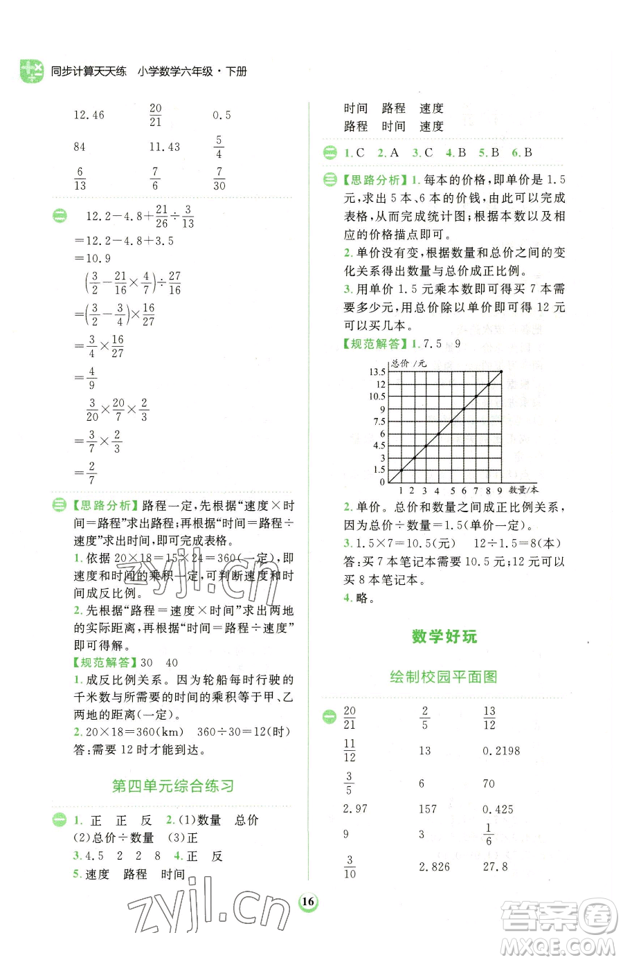 文化發(fā)展出版社2023金牛耳計(jì)算天天練六年級(jí)下冊(cè)數(shù)學(xué)北師大版參考答案