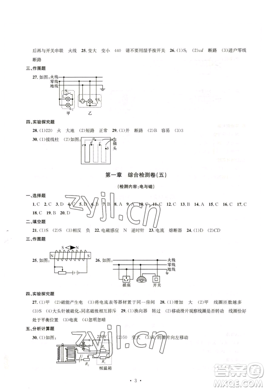 浙江工商大學(xué)出版社2023習(xí)題e百檢測(cè)卷八年級(jí)下冊(cè)科學(xué)浙教版參考答案