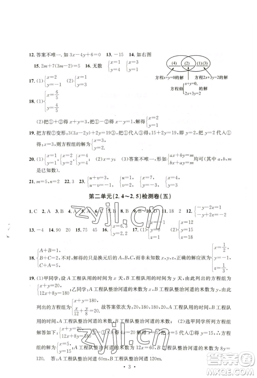 浙江工商大學(xué)出版社2023習(xí)題e百檢測(cè)卷七年級(jí)下冊(cè)數(shù)學(xué)浙教版參考答案