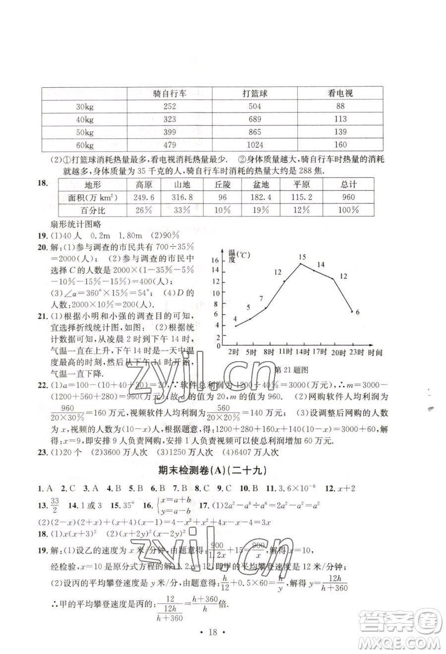 浙江工商大學(xué)出版社2023習(xí)題e百檢測(cè)卷七年級(jí)下冊(cè)數(shù)學(xué)浙教版參考答案