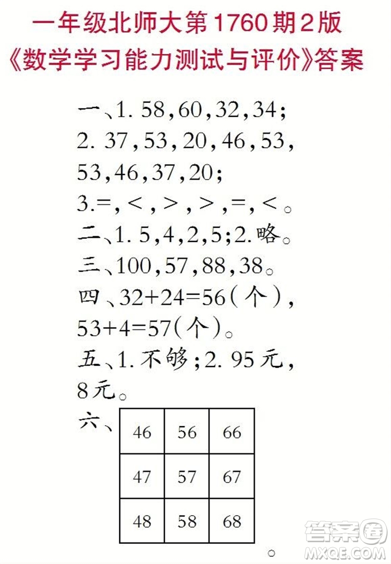 2023年小學(xué)生數(shù)學(xué)報(bào)一年級(jí)北師大版第1760期答案