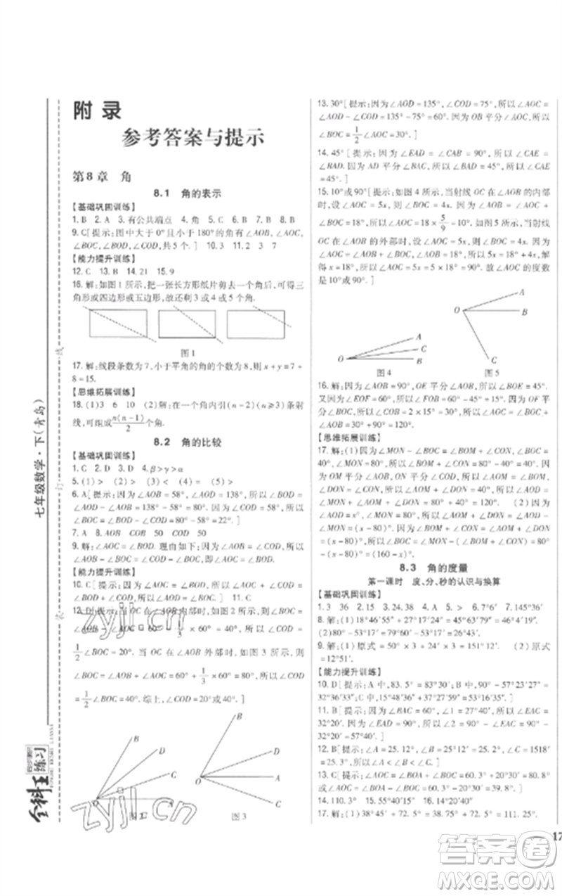 吉林人民出版社2023全科王同步課時(shí)練習(xí)七年級(jí)數(shù)學(xué)下冊青島版參考答案