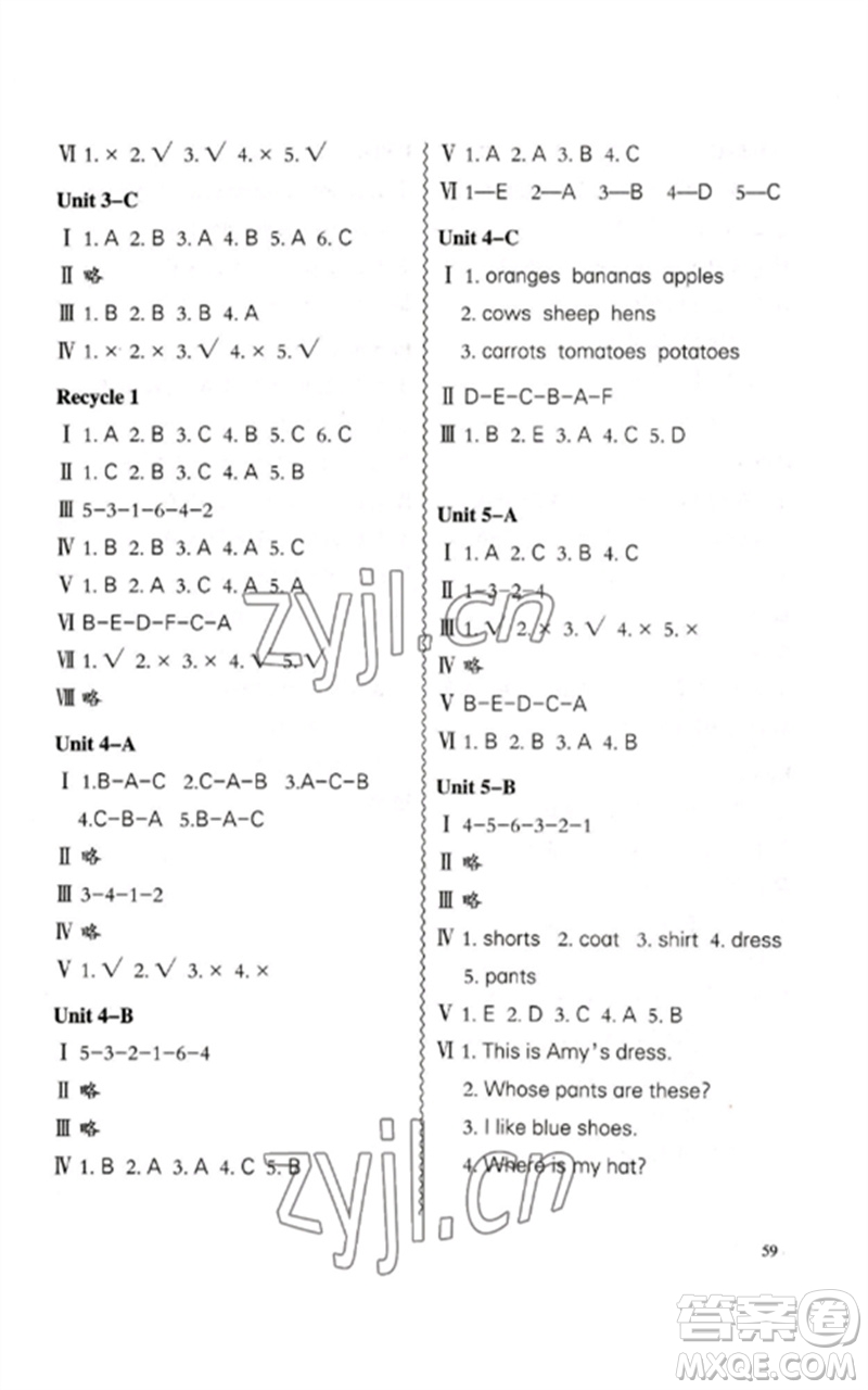 合肥工業(yè)大學(xué)出版社2023小學(xué)英語課堂練習四年級下冊人教版參考答案