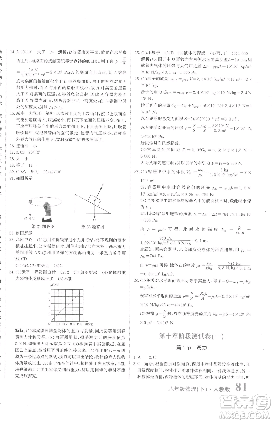 北京教育出版社2023提分教練優(yōu)學(xué)導(dǎo)練測(cè)八年級(jí)下冊(cè)物理人教版參考答案