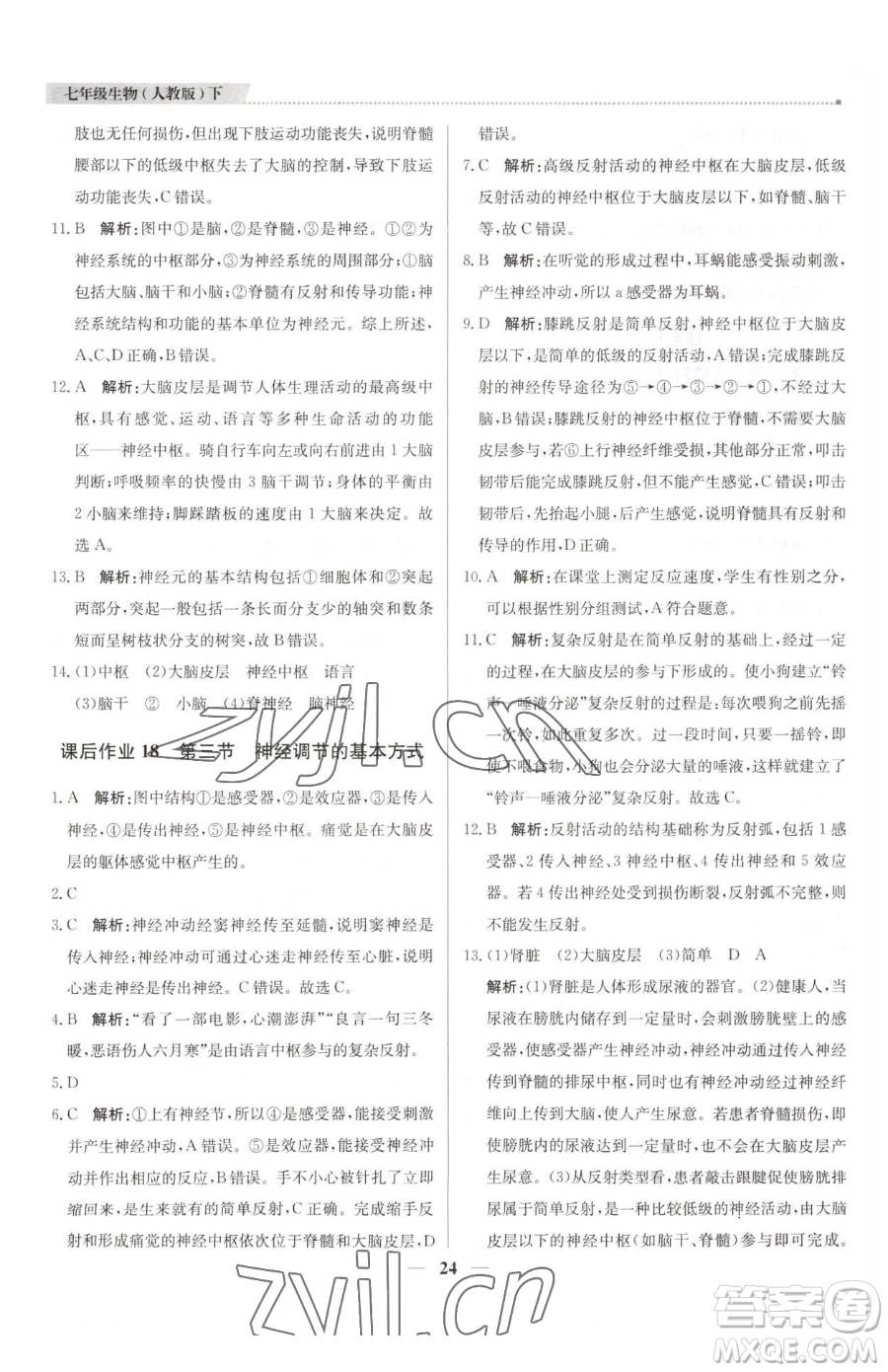 北京教育出版社2023提分教練優(yōu)學(xué)導(dǎo)練測七年級下冊生物人教版東莞專版參考答案