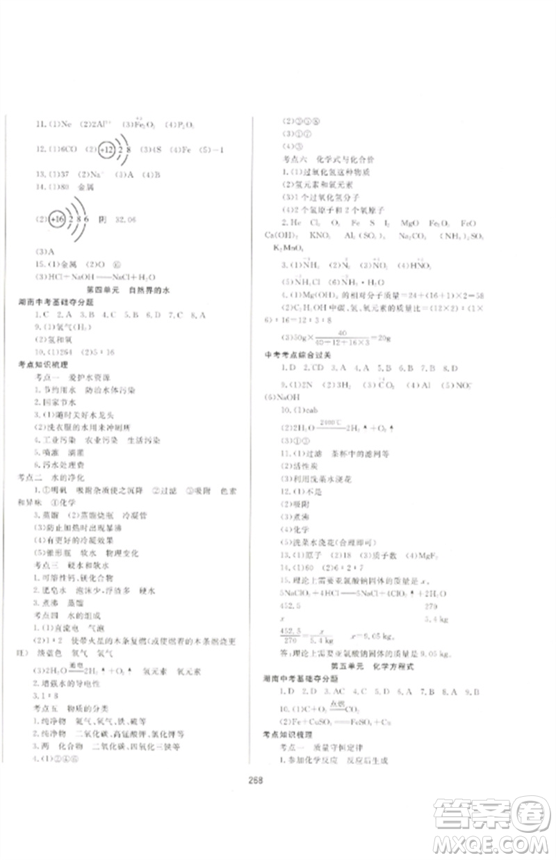 延邊大學出版社2023中考先鋒中考總復習九年級化學通用版參考答案