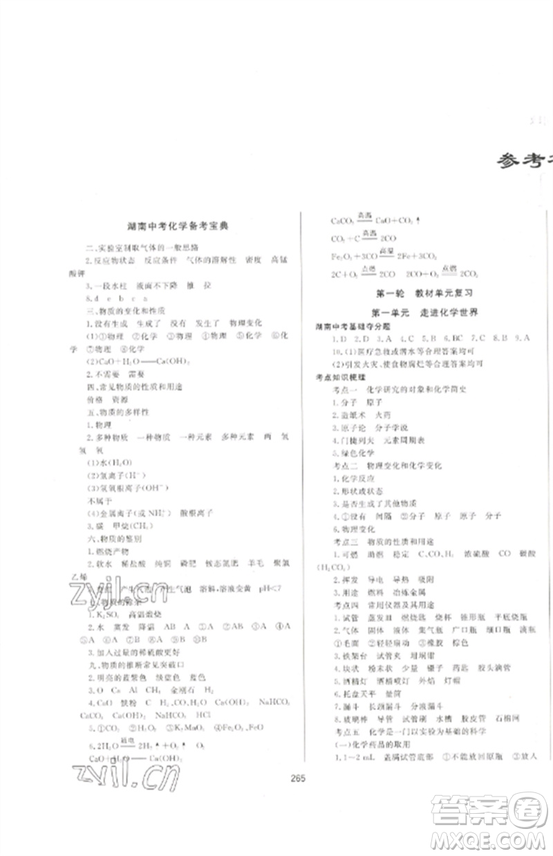 延邊大學出版社2023中考先鋒中考總復習九年級化學通用版參考答案